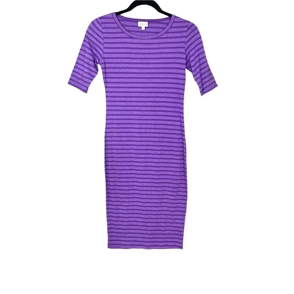 Lularoe Julia Fitted Dress Purple Stripes - Size XXS